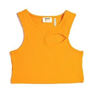 Koton Girls's Crop Tank Top Cutout Detail Mouwloos Ronde Collar Ribbed Katoenen Shirt, oranje (229), 7-8 Jaar