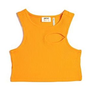 Koton Girls Crop Tank Top Cutout Detail Mouwloos Ronde Kraag Geribbeld Katoen, oranje (229), 9-10 Jaar