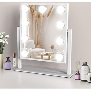 TUREWELL Hollywood make-upspiegel met verlichting, grote verlichte ijdelheid spiegel met 3 kleuren licht & 9 dimbare led lampen,Smart Touch Control Screen & 360 graden rotatie