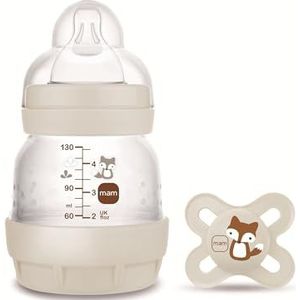 MAM Anti-colic fles + fopspeen Start A112 Innovatief Anti-Colic System met zuiger 0 siliconen SkinSoft TM ultrazacht voor baby's vanaf 0 maanden, 130 ml, neutraal - 1 stuk