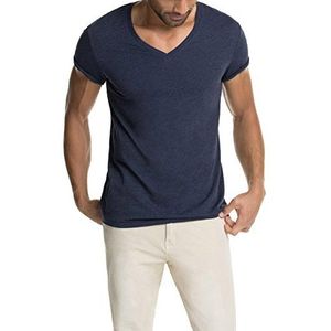 edc by ESPRIT Heren T-shirt gemêleerd - Slim Fit, blauw (Indigo Blue 498), XL