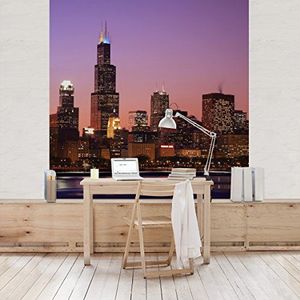 Apalis Vliesbehang Chicago Skyline Fotobehang Vierkant | Fleece Behang Muurbehang Foto 3D Fotobehang voor Slaapkamer Woonkamer Keuken | Maat: 336x336 cm, meerkleurig, 97547