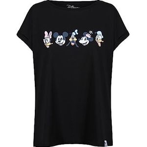 Disney Line Friends Boyfriend T-shirt - zwart, maat: XS - officieel gelicentieerde vintage stijl, gedrukt in het Verenigd Koninkrijk, ethisch afkomstig, Zwart, XS
