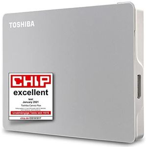 Toshiba 2TB Canvio Flex Portable External Hard Drive for Mac, Windows PC and Tablet use, compatible with most USB-C and USB-A devices, Silver (HDTX120ESCAA)