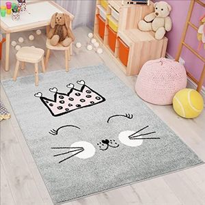 carpet city Kindertapijt Bubble Kids Vlakke pool met kat en kroon in grijs voor de kinderkamer; Maat: 120x160 cm