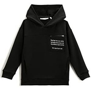 Koton Bedrukte hoodie met zakdetail sweatshirt, zwart (999), 5-6 jaar voor kinderen, zwart (999), 5-6 jaar