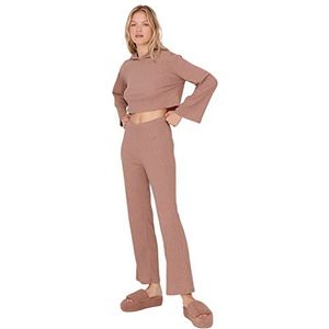 Trendyol Dames Plain Knit T-shirt-Broek Pyjama Set, BRON, M