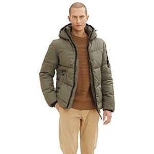 TOM TAILOR Uomini Puffer jas met capuchon 1034561, 10415 - Dusty Olive Green, XXL