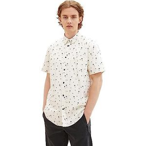 TOM TAILOR Denim Heren Relaxed Fit Shirt met patroon, 31910 - Wit Zwart Mini Palm Paisley, S
