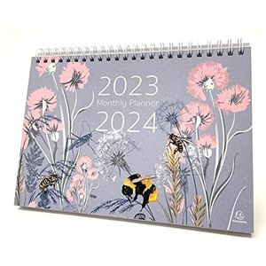 Exacompta - Ref GS022Z 2023 Bureaukalender Bee & Flower Design, maand per pagina, inclusief Britse feestdagen 210 mm x 150 mm groot, staat veilig op een bureau of plank