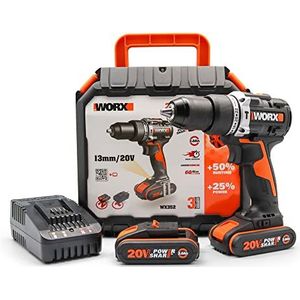 WORX NITRO WX352 Accu-slagboorschroevendraaier set 20V - borstelloze motor - voor schroeven, boren en klopboren - 60Nm - 2-speed transmissie & LED-licht - incl. 2x20V 2Ah batterijen & 2A snellader