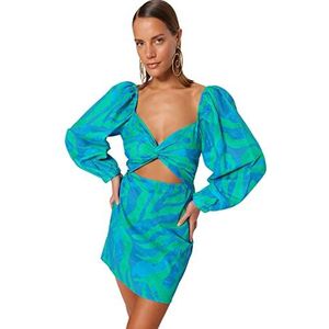 Trendyol Dames Basic Regular fit geweven jurk, blauw-veelkleurig,40, Blauw-veelkleurig, 38