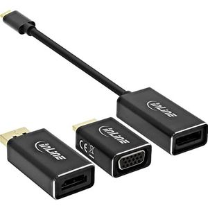 InLine 64109B USB Display Converter Set 6-in-1, USB Type-C stekker naar DisplayPort, HDMI, VGA (DP Alt Mode), 4K2K, zwart, 0,2 m