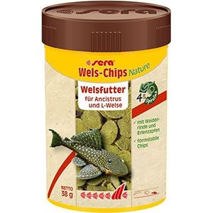sera Welsfutter Nature 100 ml, vormvaste chips voor gezonde meerval, hoge voerbruikbaarheid, voer voor siervissen, visvoer, Made in Germany
