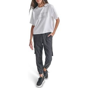 DKNY Dames Rhinestone Logo Cropped Short Sleeves Tee, White, XS, wit, XS