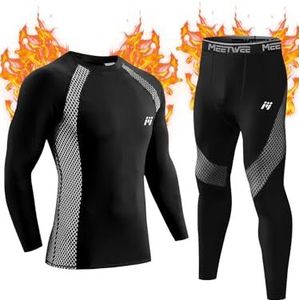 MeetHoo - Thermo-ondergoedset - Zwart - Functioneel Base Layer Shirt met Lange Mouwen en Broek