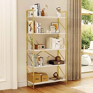 YITAHOME 5 lagen gouden boekenplank, moderne brede boekenkast, groot boekenrek, opbergrek planken in slaapkamer/woonkamer/thuis/kantoor, boekenhouder organizer voor boeken, goud