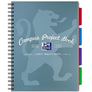 Oxford Campus, A4 Project Book, A4 Notebook bekleed met verdelers, Metallic Blue