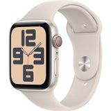 Apple Watch SE (2e generatie, 2023) (GPS + Cellular 44 mm) Smartwatch - Kast van sterrenlicht aluminium - Sterrenlicht sportbandje M/L. Conditie en slaap bijhouden, ongelukdetectie