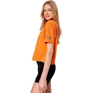 Trendyol Dames Loungewear getailleerd basic ronde hals gebreid T-shirt, Oranje, M