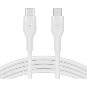 Belkin BoostCharge Flex siliconen USB Type C/C-kabel, USB-IF-gecertificeerde PD-snellaadkabel voor iPhone 15, Plus, Pro, Pro Max, Samsung Galaxy S24, Pixel, iPad, Nintendo Switch en meer, 1 m , wit