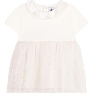 Petit Bateau Baby meisje A0DIL jurk met korte mouwen, wit/koper, 3 maanden, wit/koper, 3 Maanden