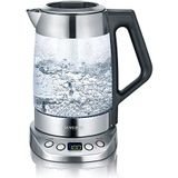 Severin WK 3479 Deluxe Glazen Thee- Waterkoker, Met Temperatuurregelaar, Voor 1,7 L Water 1,5 L Thee, Ca. 3.000 W, Roestvrij Staal-Zwart