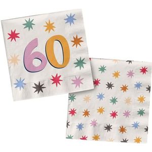 Folat 26879 Decoratie wit met kleurrijke sterren servetten 60-Starburst-33 x 33 cm-20 stuks vrolijk en kleurrijk feestservies voor kinderen en volwassenen verjaardag, meerkleurig