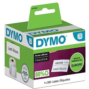 DYMO Authentieke LabelWriter kleine naambadgelabels | 41 mm x 89 mm | Zelfklevend | Rol van 300 gemakkelijk te verwijderen labels | Voor LabelWriter-labelmakers | Gemaakt in Europa