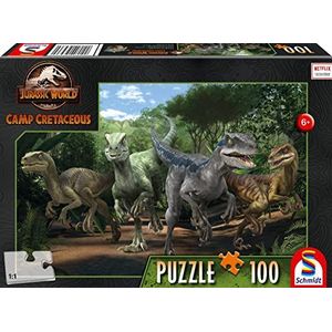 Schmidt Spiele 56436 Jurassic World Camp Krijt, The Velociraptor Pack, 100 stukjes Kinderpuzzel