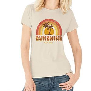 Del Sol Dames Boyfriend Tee - Sunshine, Natural T-Shirt - Veranderingen van bruin naar levendige kleuren in de zon - 100% gekamd, ringgesponnen katoen, fijne jersey - maat S