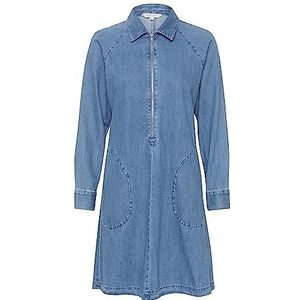 Part Two Damesjurk, denim, lange mouwen, slim fit, halve ritssluiting, zakken voor dames, Medium Blue Denim, 40