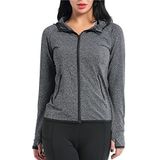 AMZSPORT Dames Hardloopjack met Lange Mouwen Sporthoodie met Zijzak met Rits, Grijs L