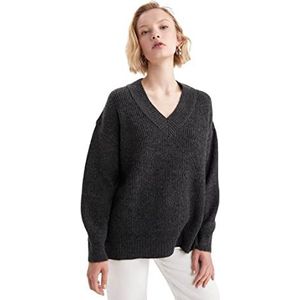 DeFacto Lange overhemden met lange mouwen tuniek overhemden (antraciet melange, M), Antraciet melange, M