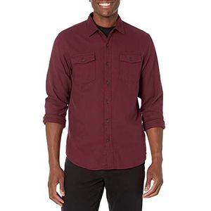 Amazon Essentials Men's Flanellen overhemd met lange mouwen, twee zakken en slanke pasvorm, Bordeauxrood, XXL