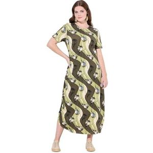 Ulla Popken Dames jersey maxi-jurk met seed capsule print jurken, kakibruin, 42-44