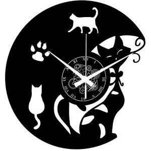 Instant Karma Clocks wandklok van vinyl cadeau-idee vintage handgemaakte kat kat kat