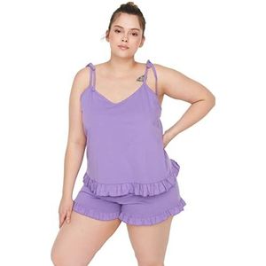 TRENDYOL Plus Size Pajama Set - Roze - Regular, lila, XL