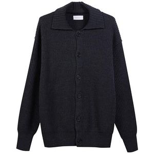 Diana Studio Herenjas met knopen van merinowol, lange mouwen, casual fit, grijs, maat S, Grijs, S-XXL