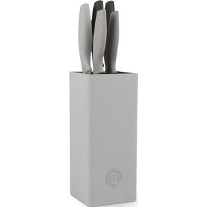 MasterChef Messenblok met mes, keukenmessenset met santokumes, broodmes, koksmes, groentemes en universeel mes, roestvrij staal, scherp, 5-delig, zwart, soft-touch handgrepen