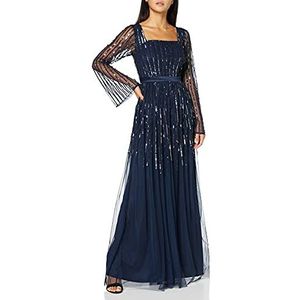Maya Deluxe Vrouwen Vierkante hals verfraaid Maxi Jurk Bruidsmeisje, Navy, 6