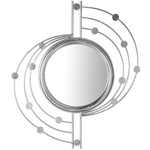 DRW Wandspiegel met metalen cirkels en spiegel, zilverkleurig, 66 x 3 x 78 cm, 33 cm