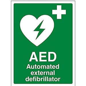 vsafety 31033 an-r""AED geautomatiseerde externe defibrillator"" eerste hulp algemene tekens, harde kunststof, portret, 150 mm x 200 mm x 200 mm, groen