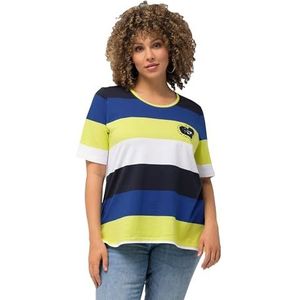 Ulla Popken - Shirt - Marine - Kobaltblauw - Geel - Wit - Gestreept - Kwartmouw