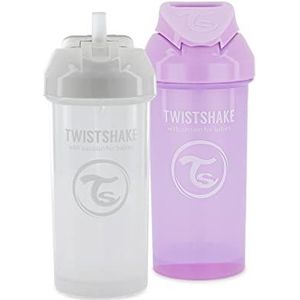 Twistshake 2x Baby Sippy Cup Met Rietje - 360ml | Lekvrije Waterfles Voor Kinderen en Peuters | BPA-Vrij | Trainingssippy Cup | Wit Paars