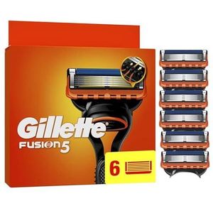 Gillette Fusion5 scheermesjes voor heren, 6 stuks, authentiek, patronen met smeerband en 5 mesjes voor een effectieve handmatige scheerbeurt, compatibel met de handgrepen van de Fusion serie