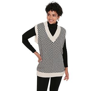 TRENDYOL Dames V-hals gestreepte oversized Trui Vest Sweater, Light Beige, 36-38, lichtbeige, 36/38 NL