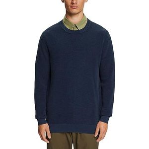 ESPRIT Pullover met ronde hals, 100% katoen, Donkerblauw, M