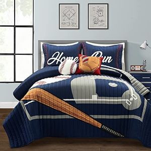 Lush Decor Baseball Game Omkeerbare Oversized Kids 5-delige Quilt Set, Volledig/Queen, Navy & Grijs