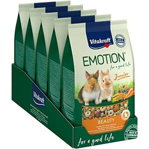 Vitakraft Compleet voer voor jonge dwergkonijnen, alfalfa, wortel en korenbloemen, TriVita-Complex, Emotion Beauty Selection Junior